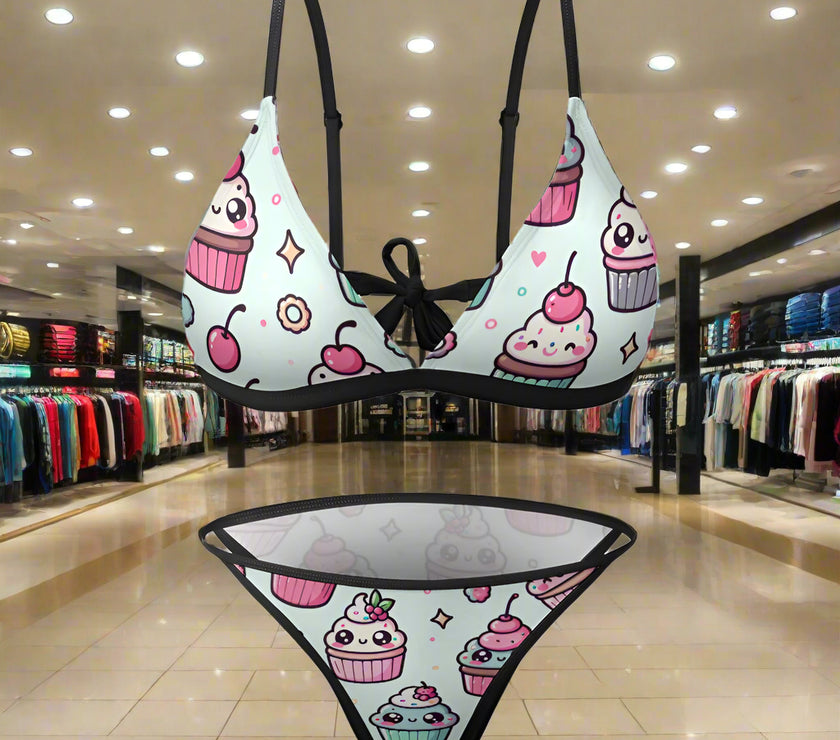 'Cupcake' - Bikini Swimsuit Black Strap v5