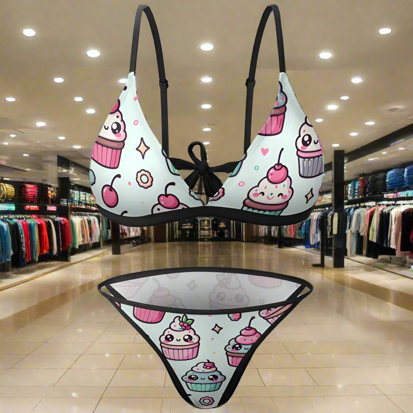 'Cupcake' - Bikini Swimsuit Black Strap v5