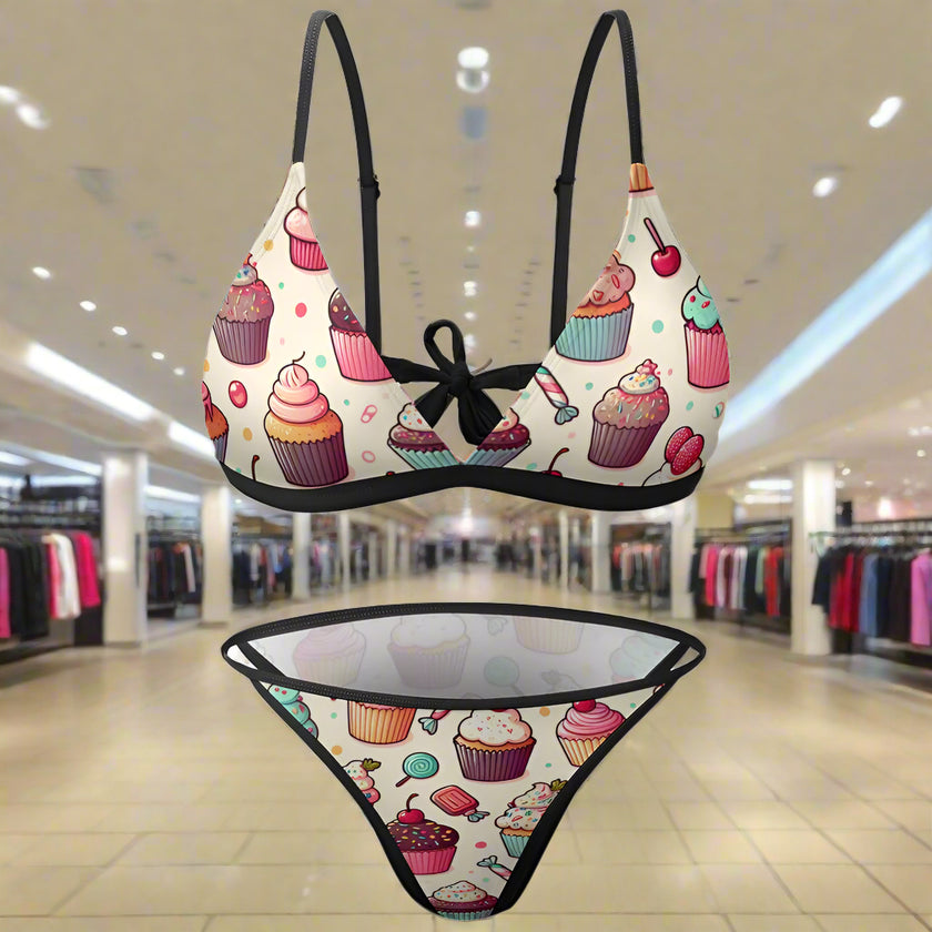 'Cupcake' - Bikini Swimsuit Black Strap v6